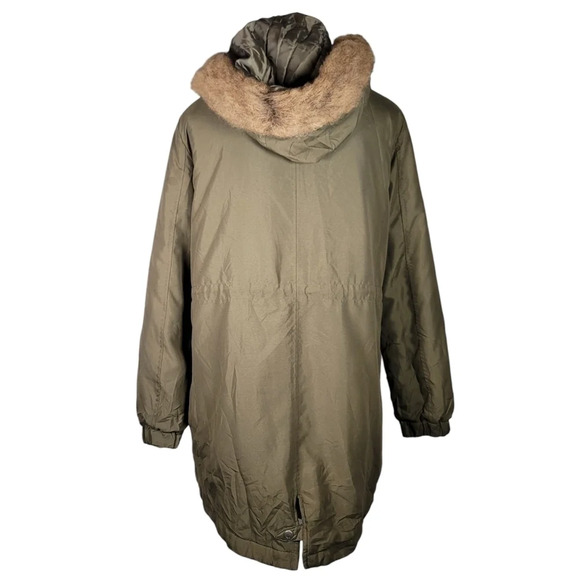 Noisy May Army Military Khaki Green Parka Coat Faux Fur Trim Hooded Long Size M - Picture 4 of 14